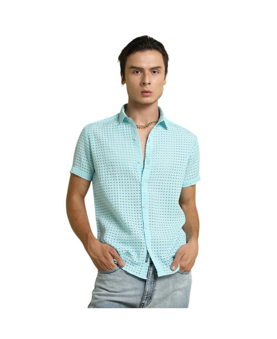 

Мужская светло-голубая прозрачная рубашка квадратной формы Campus Sutra, Blue