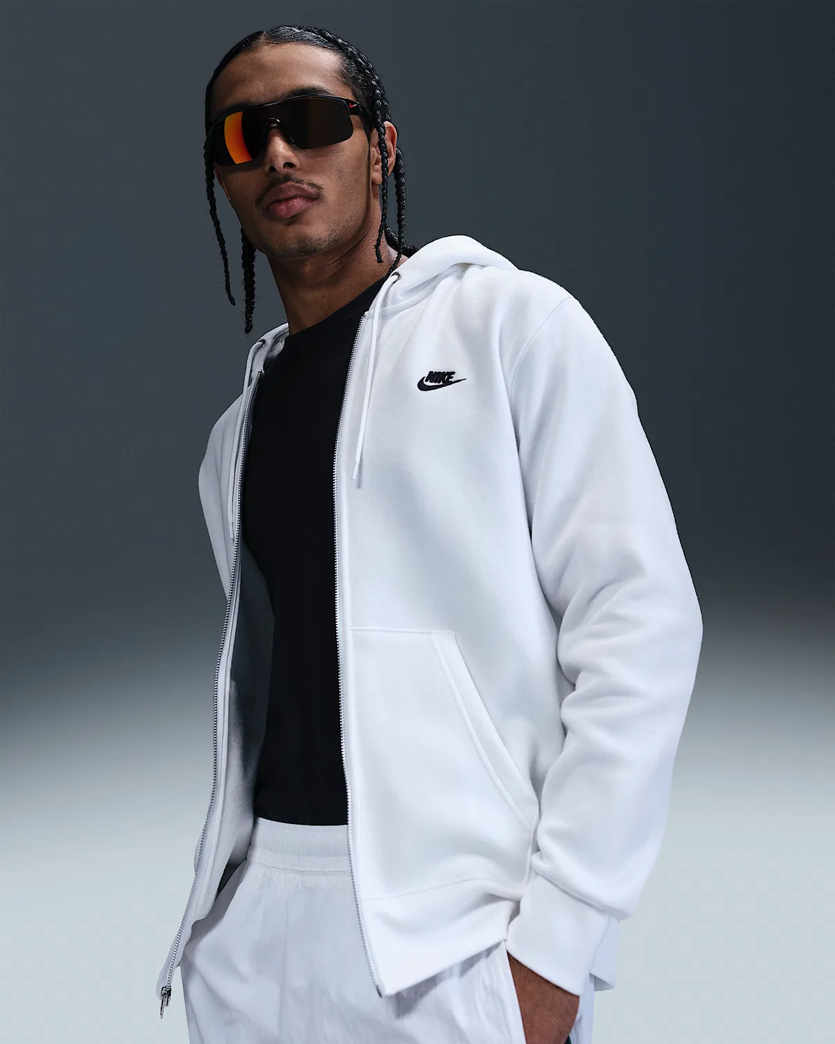 Мужская флисовая кофта на молнии Nike Club, White/White/Black — фото 3