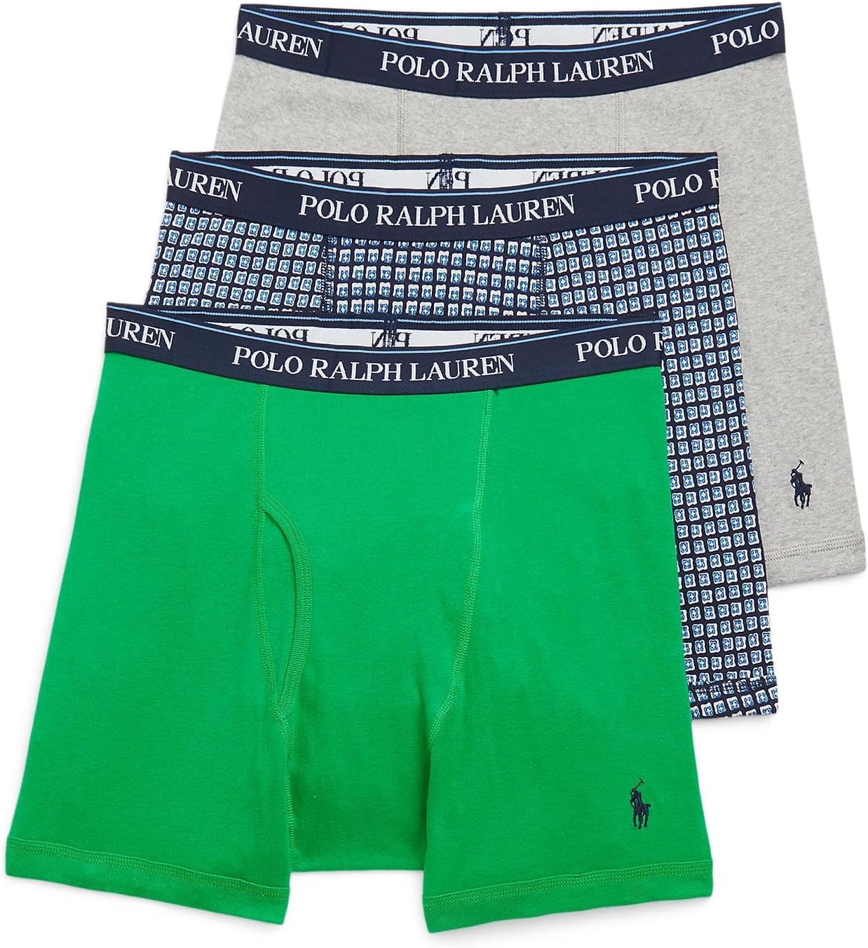 

POLO RALPH LAUREN, комплект из 3 пар трусов-боксеров классического кроя, Summer Emerald/Cruise Navy Artsy Foulard/Andover Heather