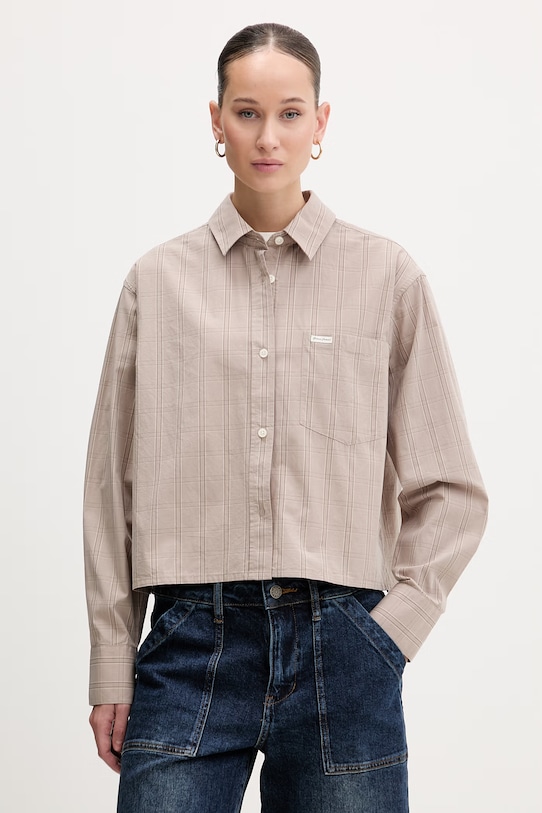 

Хлопковая рубашка Guess Jeans, бежевый