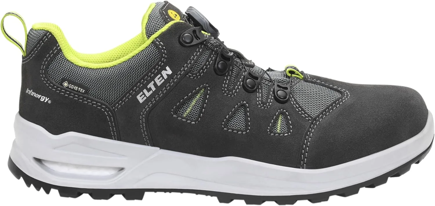 Ботинки ELTEN Riley XXF BOA GTX светлого цвета, с низким профилем и высокой степенью защиты от электростатического разряда (ESD O2 WR CI), подходят для мужчин и женщин, изготовлены из кожи/текстиля, легкие, спортивные, серо-зеленого цвета — фото 2