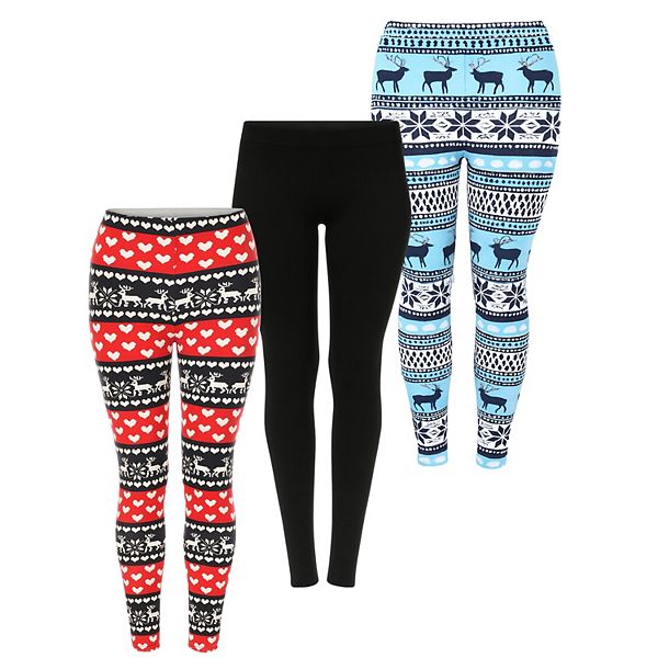 

Женские праздничные леггинсы 3 шт, праздничные принты и уютные модели Wm Fashion, Red Blue