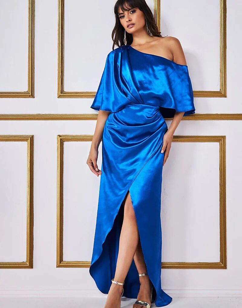 

Платье макси с запахом на плечах из атласа цвета royalblue Goddiva