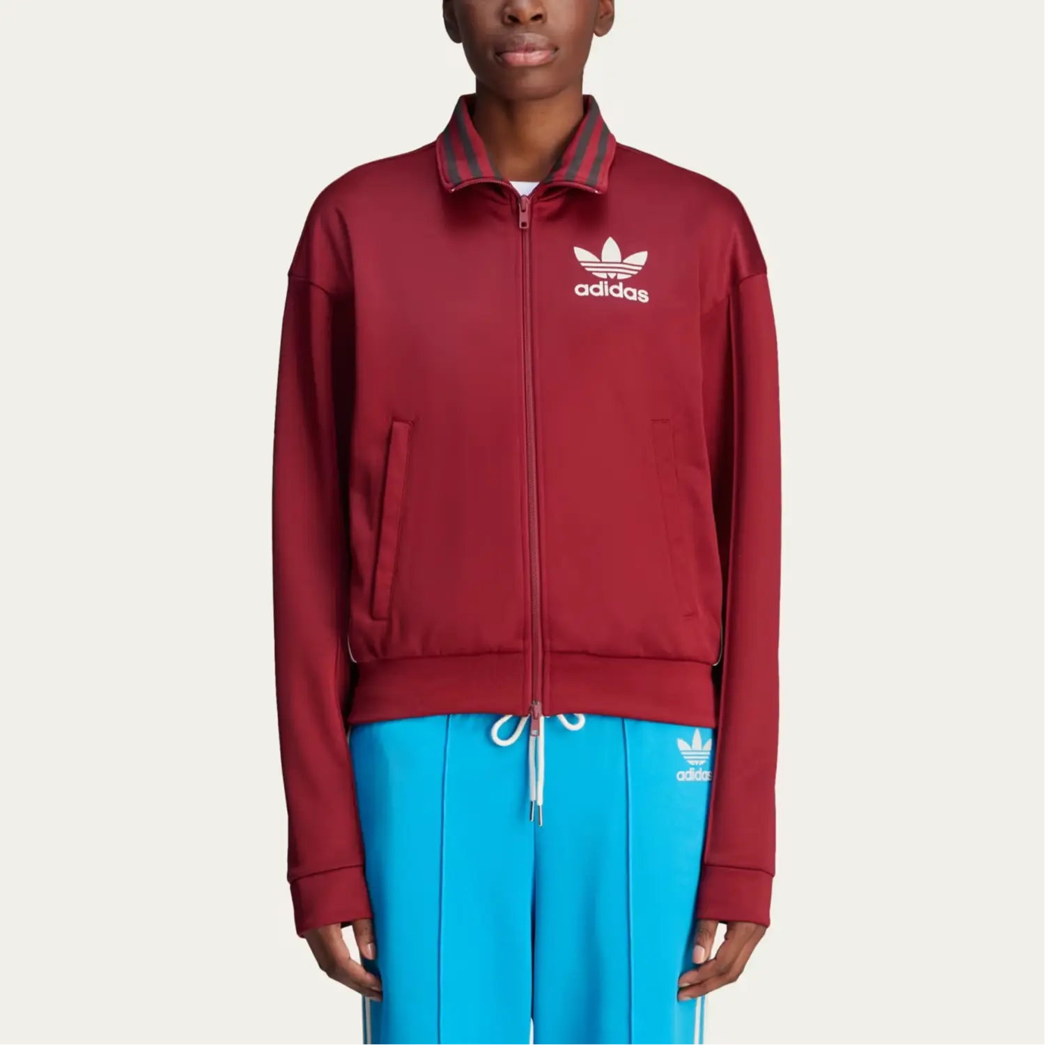Adidas X Wales Bonner Куртка с начесом логотипом Trefoil Adidas Originals, Стиль преппи Бордово-красный — фото 4