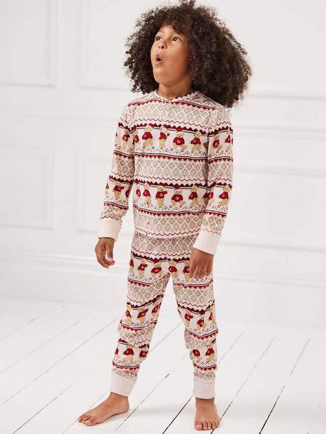 

Детский комплект пижамы с новогодним принтом медвежонка Chelsea Peers, Off White