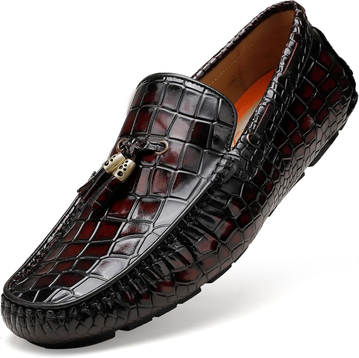 

Мужские кожаные пенни-лоаферы, повседневные деловые туфли с узором под аллигатора, слипоны для вождения, мокасины-лоаферы для мужчин Generic, винный