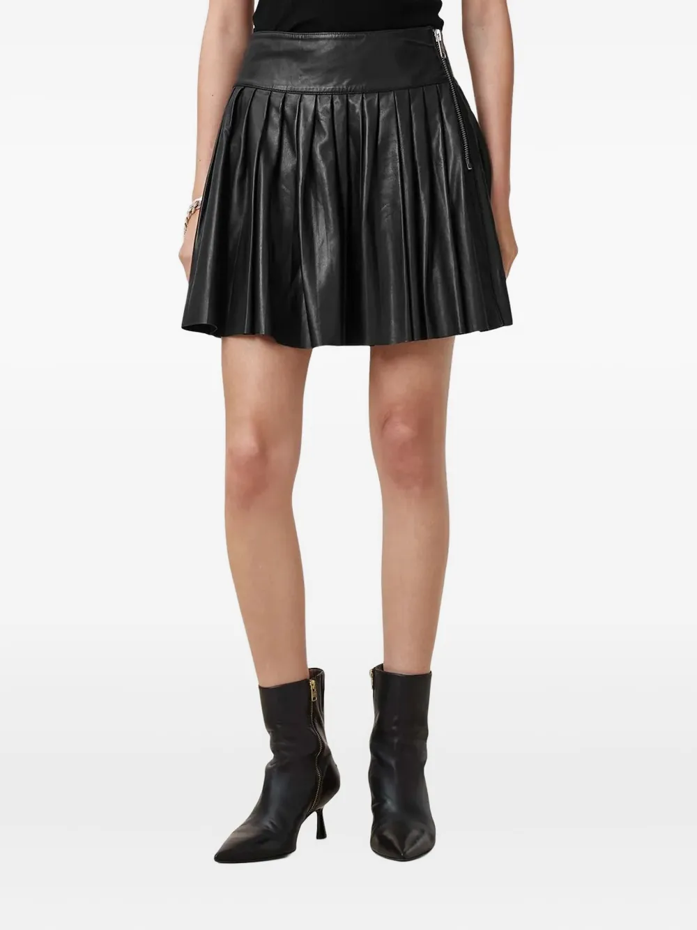 

Юбка из плиссированной кожи на молнии AllSaints, черный