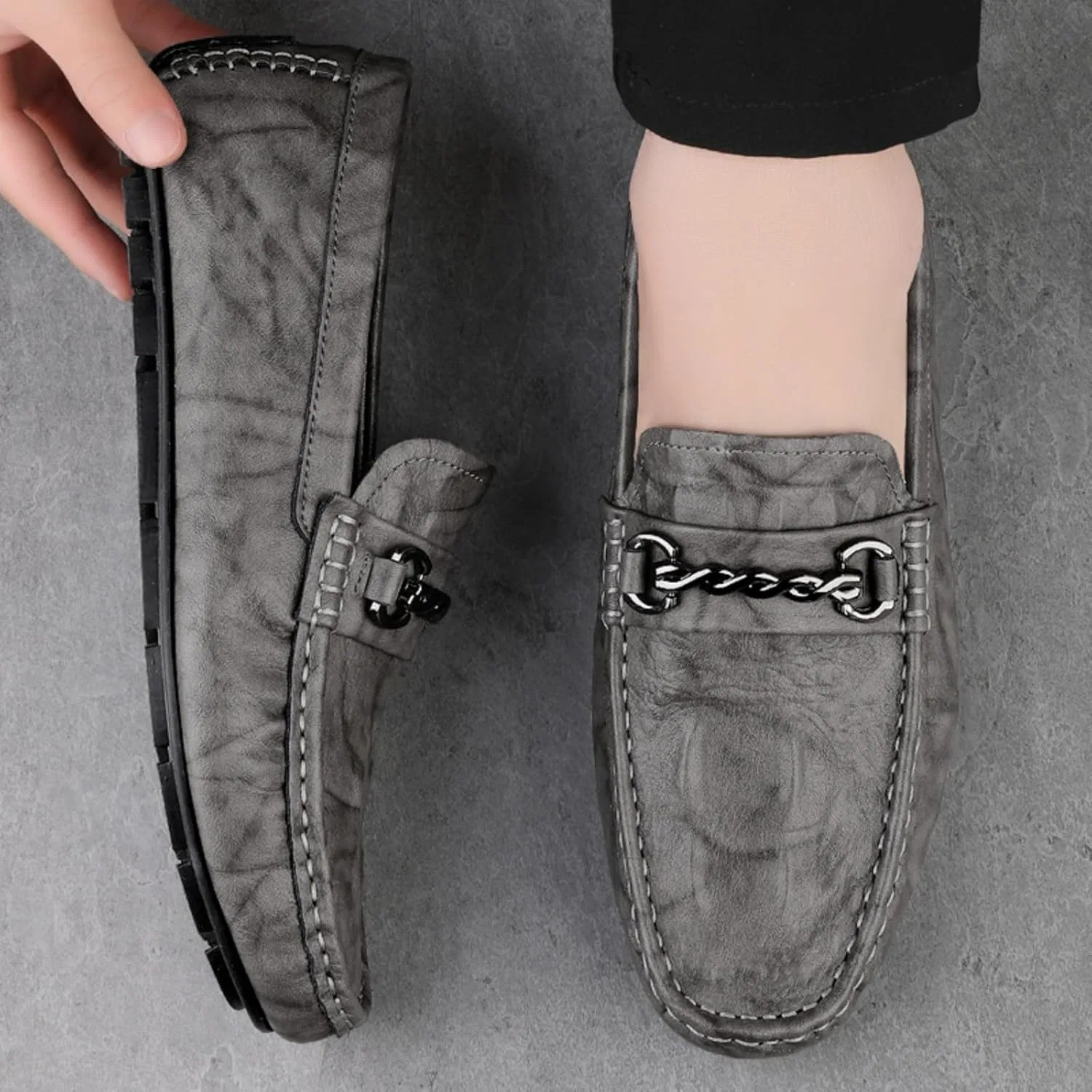 Мокасины кожаные Loafers Grey ZBKHZD — фото 2