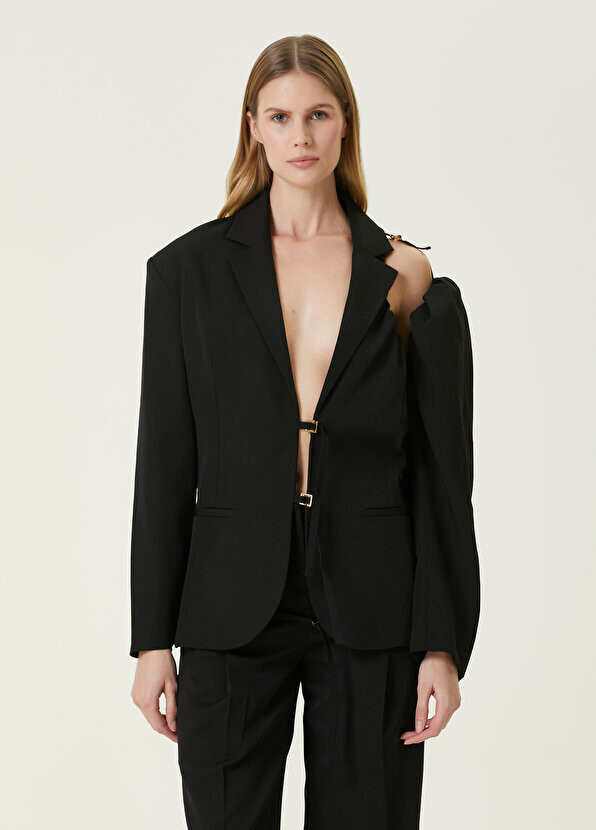 Черный шерстяной жакет с деталями на плечах Jacquemus — фото 3