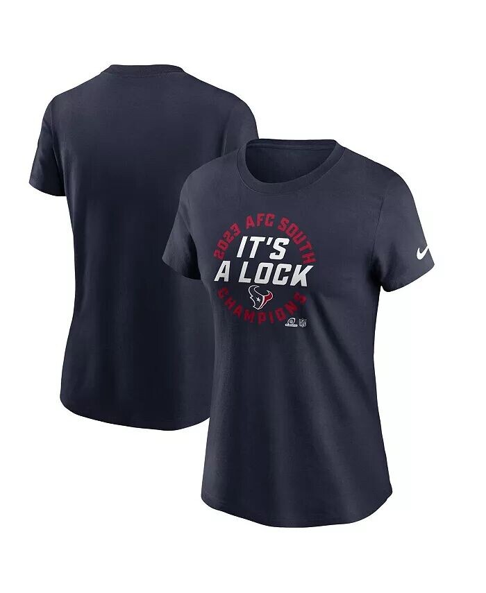 

Женская футболка Navy Houston Texans 2023 AFC South Division Champions Trophy Collection Nike