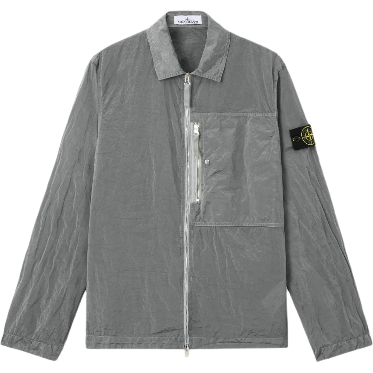 Куртка-рубашка на молнии с накладными карманами STONE ISLAND, Silver Gray
