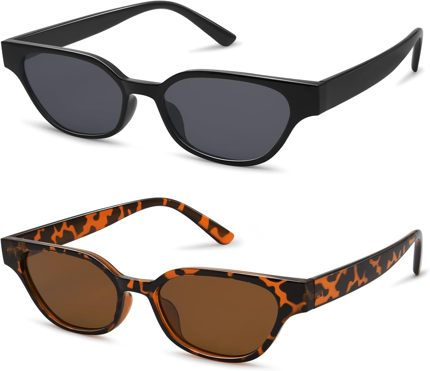 

Ретро-солнцезащитные очки «кошачий глаз» для женщин, маленький размер, винтажный стиль 90-х, модная узкая оправа, комплект из 2 штук GIGIMOTTE, 2pack-black+tortoiseshell