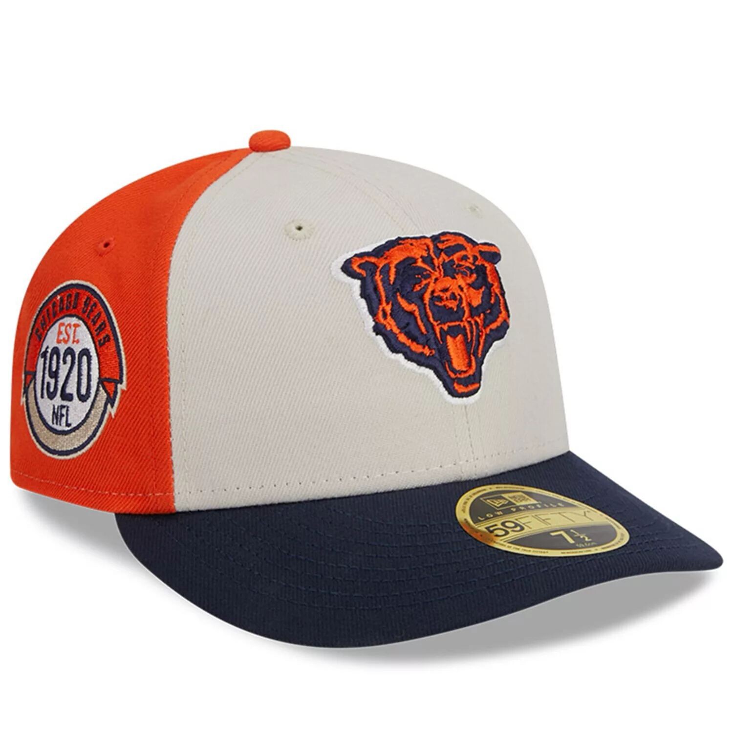 

Мужская шляпа New Era кремового/темно-синего цвета Chicago Bears 2023 Sideline Historic Low Profile 59FIFTY Облегающая шляпа
