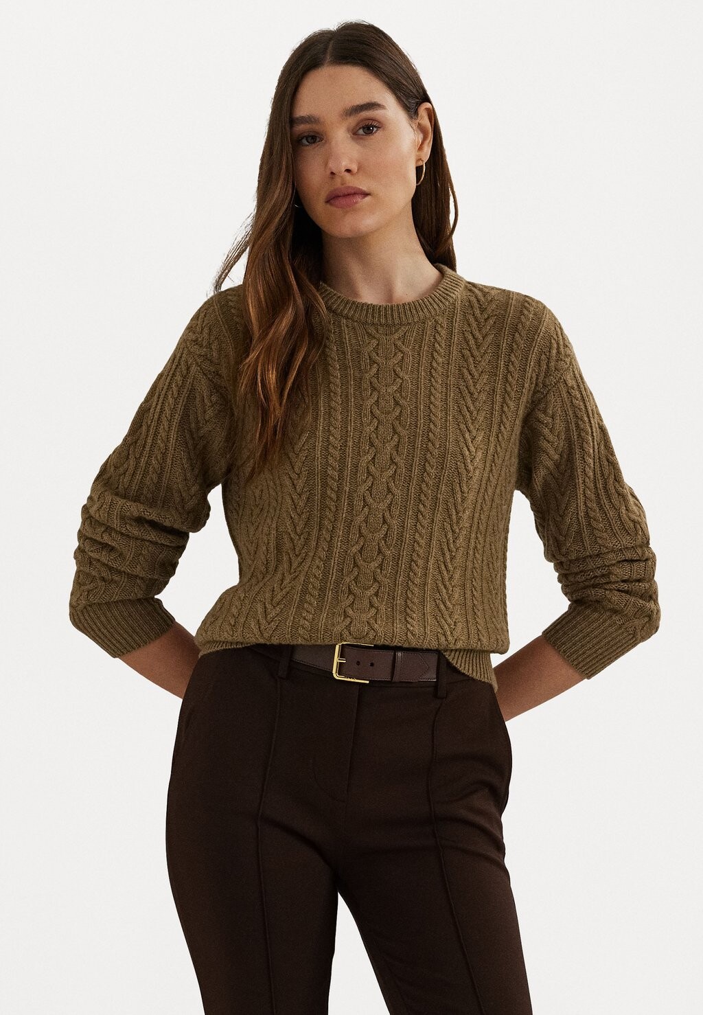 

Джемпер CABLE KNIT WOOL CASHMERE SWEATER Lauren Ralph Lauren, коричневый
