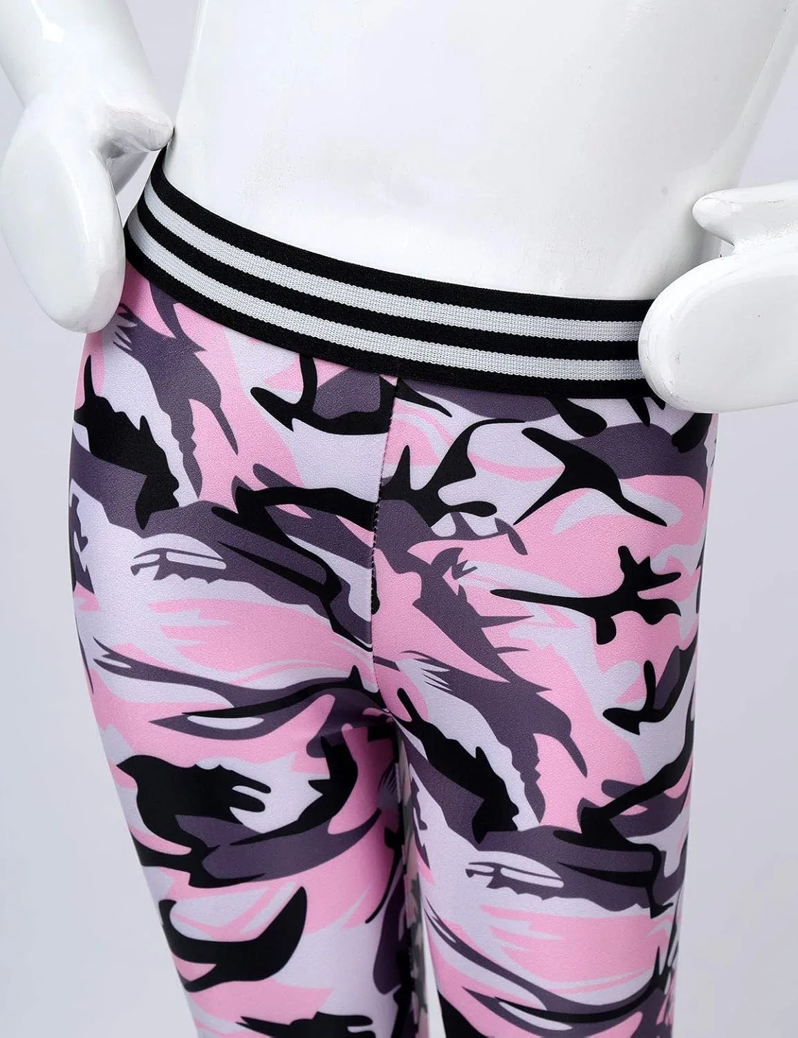 Детский спортивный костюм FEESHOW, топ и леггинсы, Pink Camouflage — фото 4