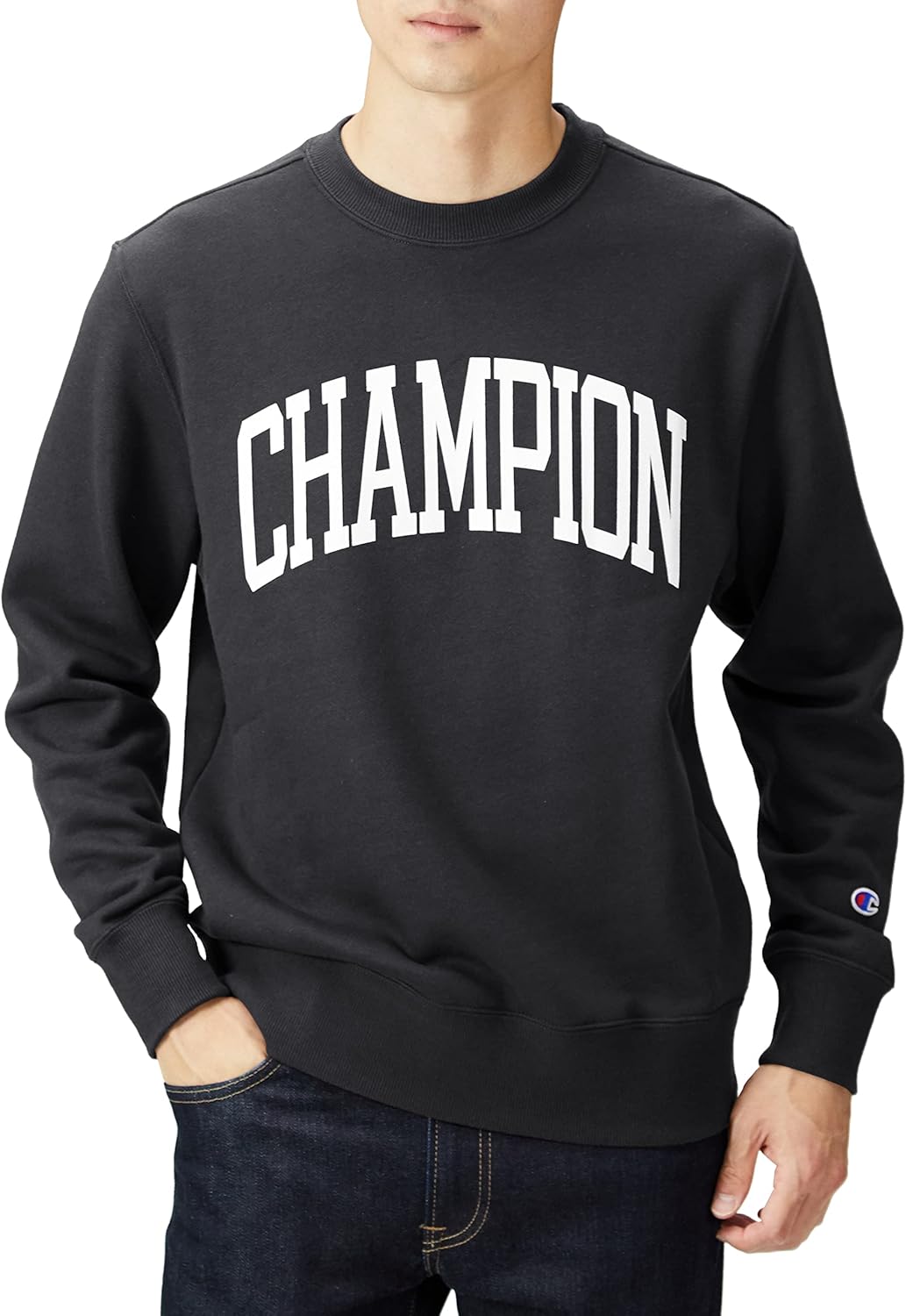 

Мужская толстовка Champion C8-W042Z с круглым вырезом, длинными рукавами, графическим логотипом, ограниченная серия, темно-синий