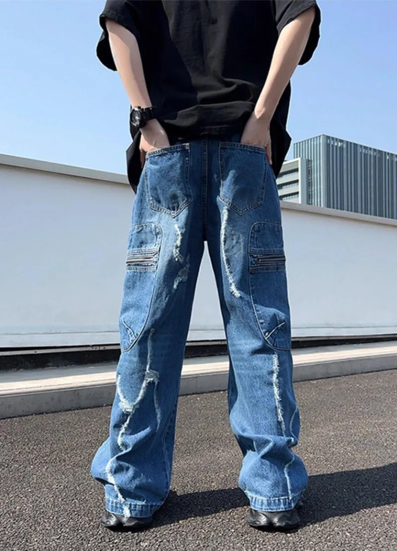 

Унисекс Y2K широкие мешковатые карго джинсы с потертостями ISMT TZ TM