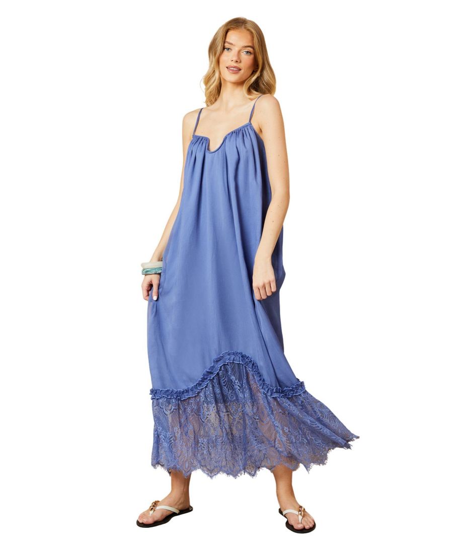 

Платье-макси в стиле бэбидолл с струящейся кружевной отделкой Oasis, Blue
