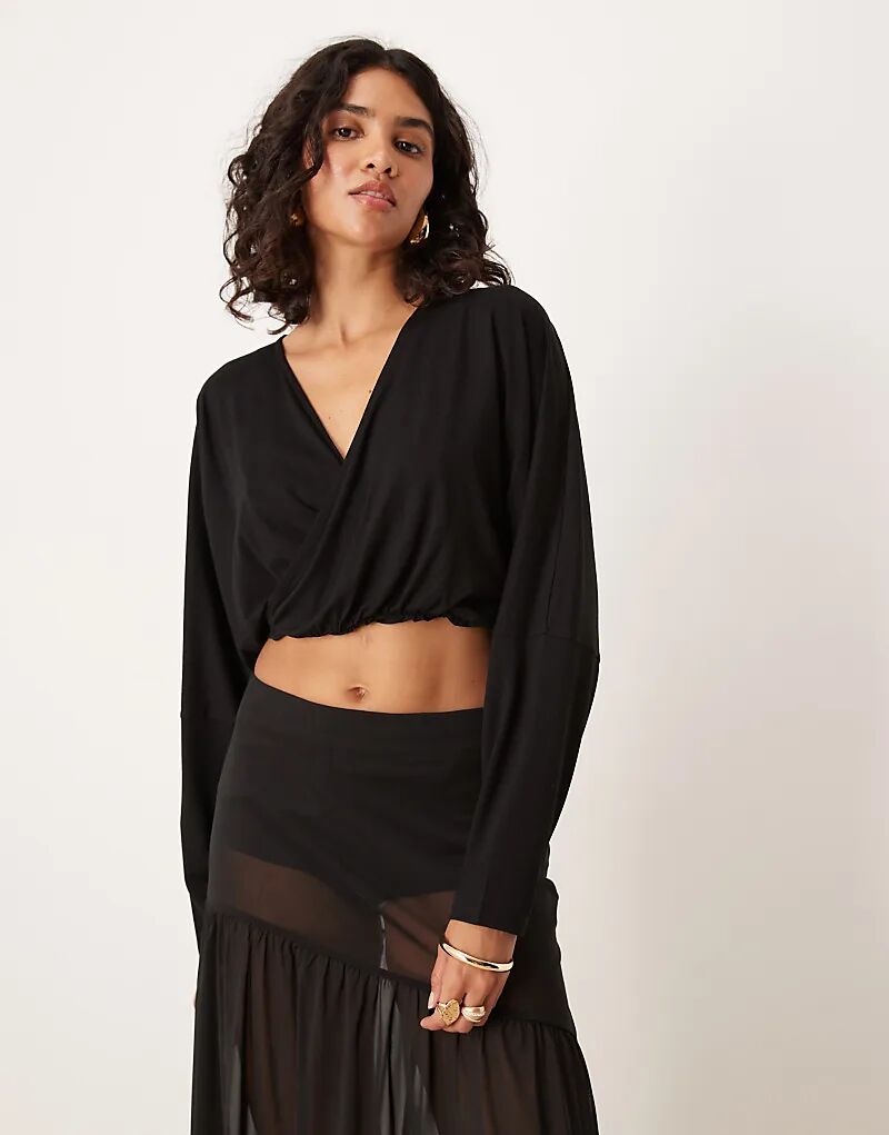 

Топ с длинными рукавами и запахом спереди ASOS DESIGN, черный