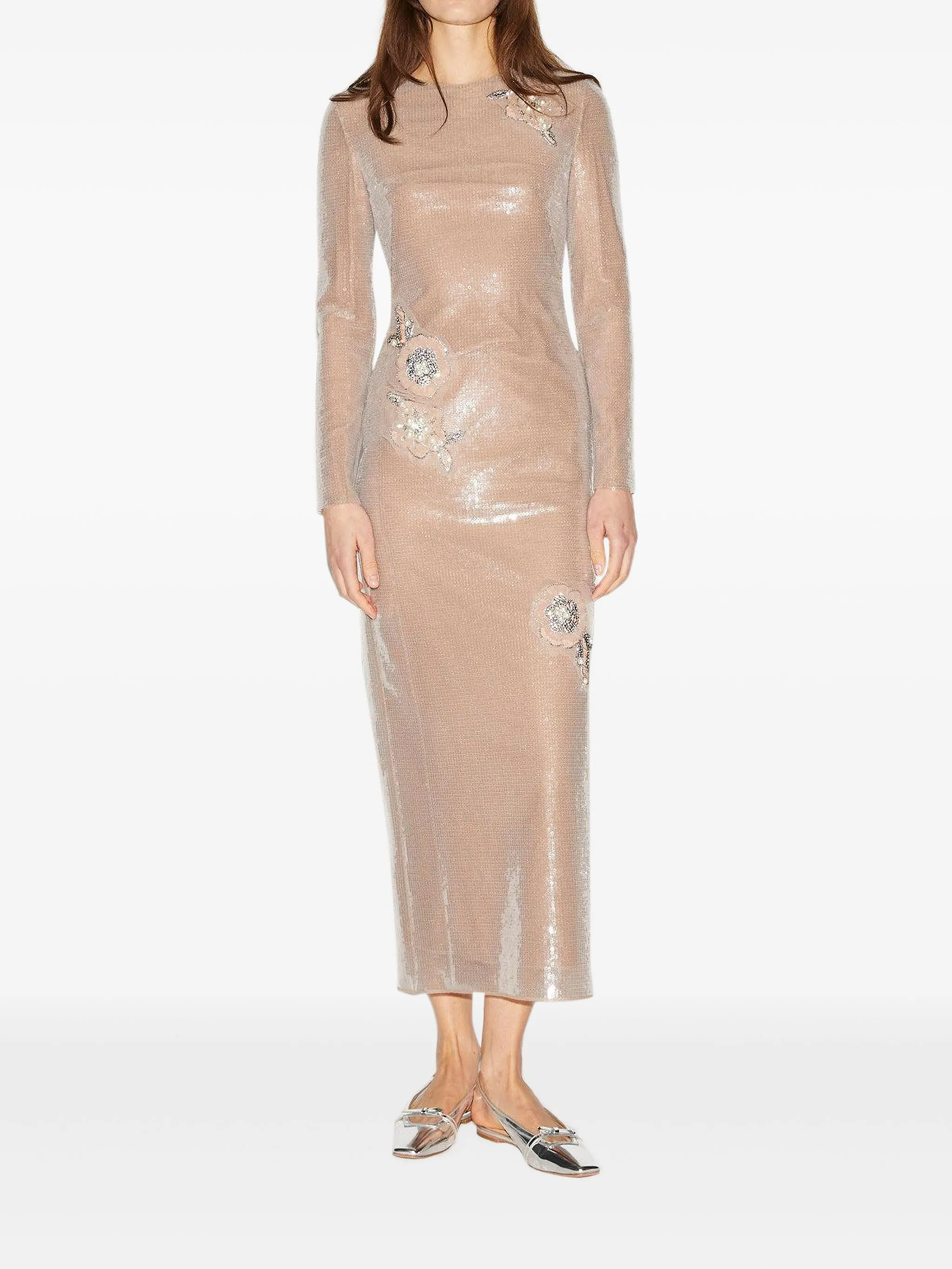 

Платье миди Davida с пайетками Huishan Zhang, бежевый