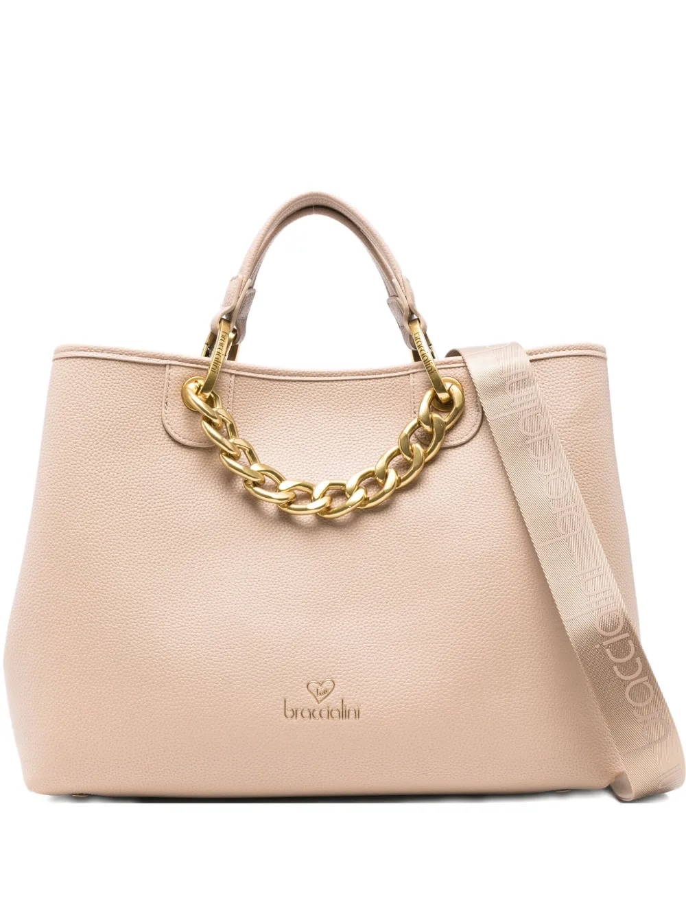 

Сумка-тоут из кожи с цепочным декором Braccialini, нейтральный