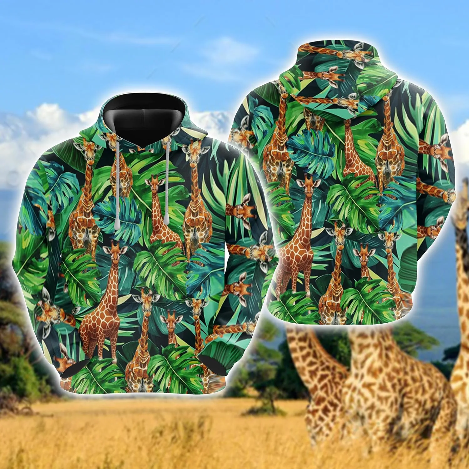 Толстовка с капюшоном Giraffe для мужчин - худи для любителей жирафов, мужская и женская толстовка, комплект с карманами, длинный рукав, 12 Generic, Giraffe_17 — фото 2