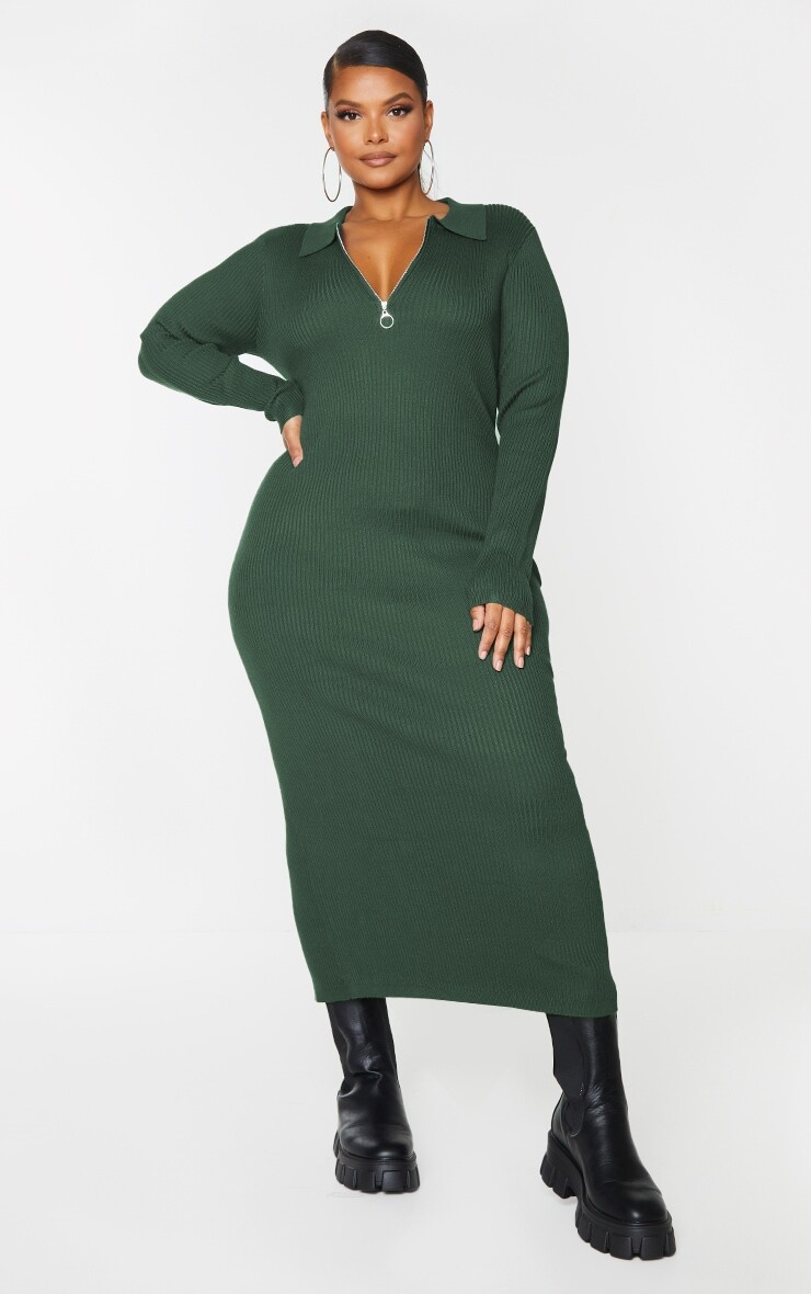 

PrettyLittleThing Оливковое платье мидакси с полумолнией и воротником-стойкой, Зеленый, PrettyLittleThing Оливковое платье мидакси с полумолнией и воротником-стойкой