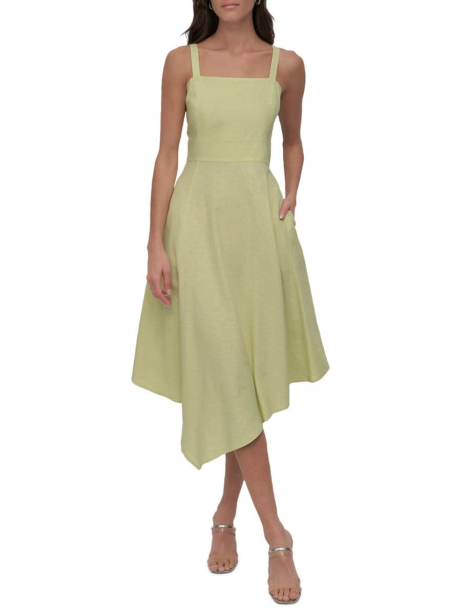 

Платье миди из смесовой льняной ткани со вставками DKNY, цвет Tea Green
