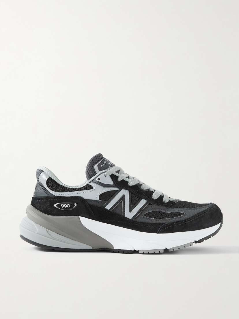 Кроссовки из замши и сетки с кожаной отделкой 990v6. New Balance, черный