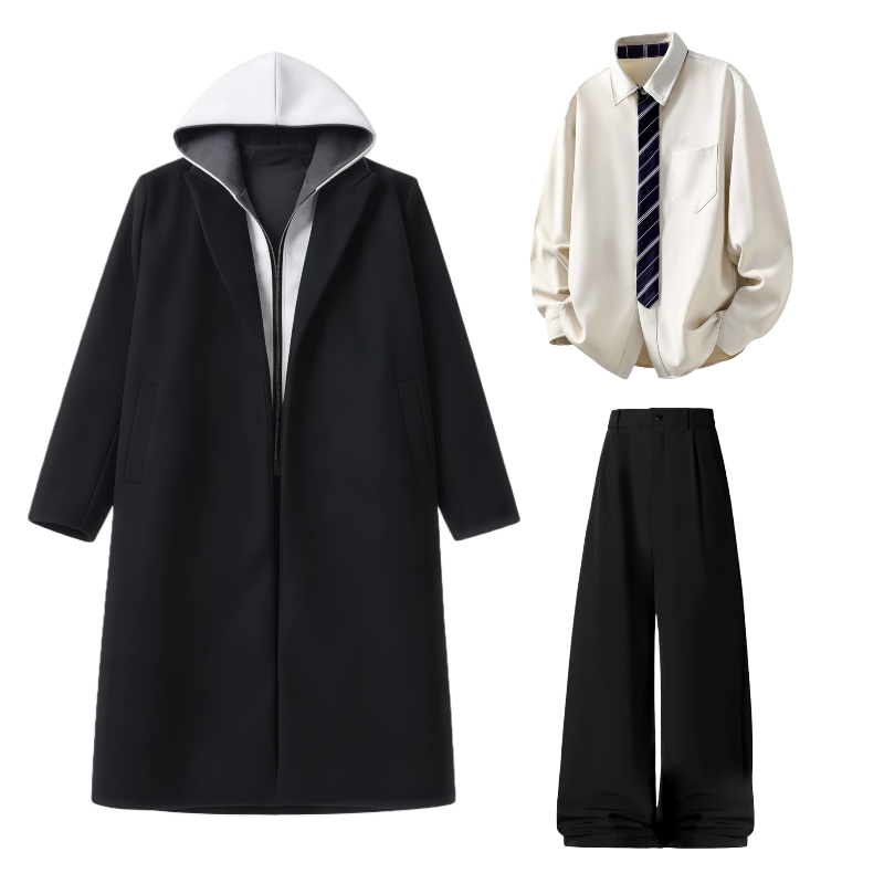 

Повседневный худи Unisex Casual Sportswear X1617, черный coat+экрю shirt+черный fleece-lined pants