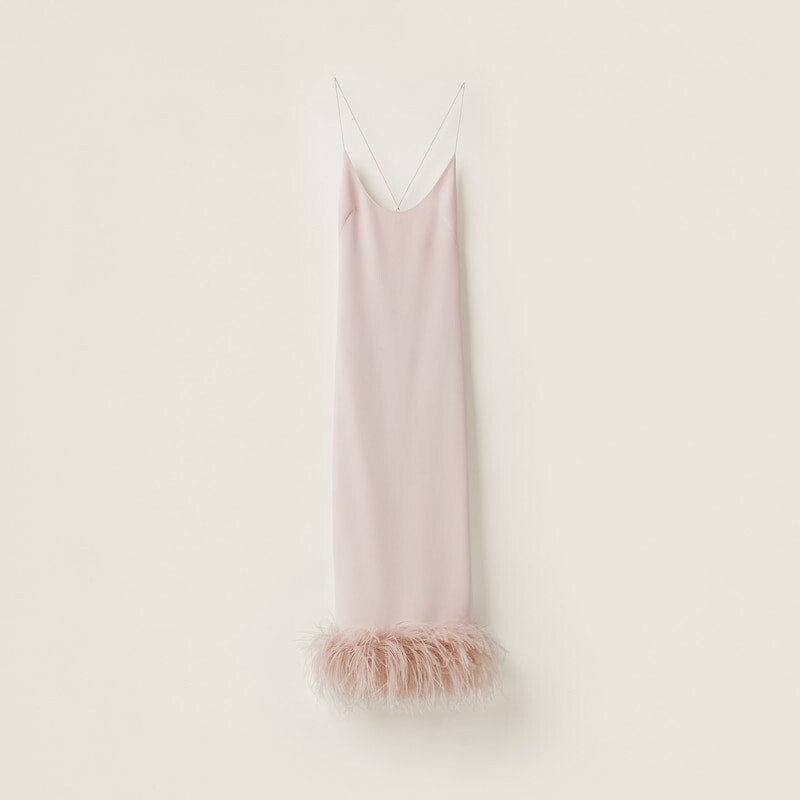 

Платье из эластичного кади с перьями Miu Miu, розовый