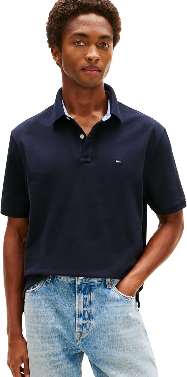 

Мужская рубашка-поло Tommy Hilfiger с коротким рукавом из хлопкового пике, классический крой, Navy Blazer Heather, Синий, Мужская рубашка-поло Tommy Hilfiger с коротким рукавом из хлопкового пике, классический крой, Navy Blazer Heather