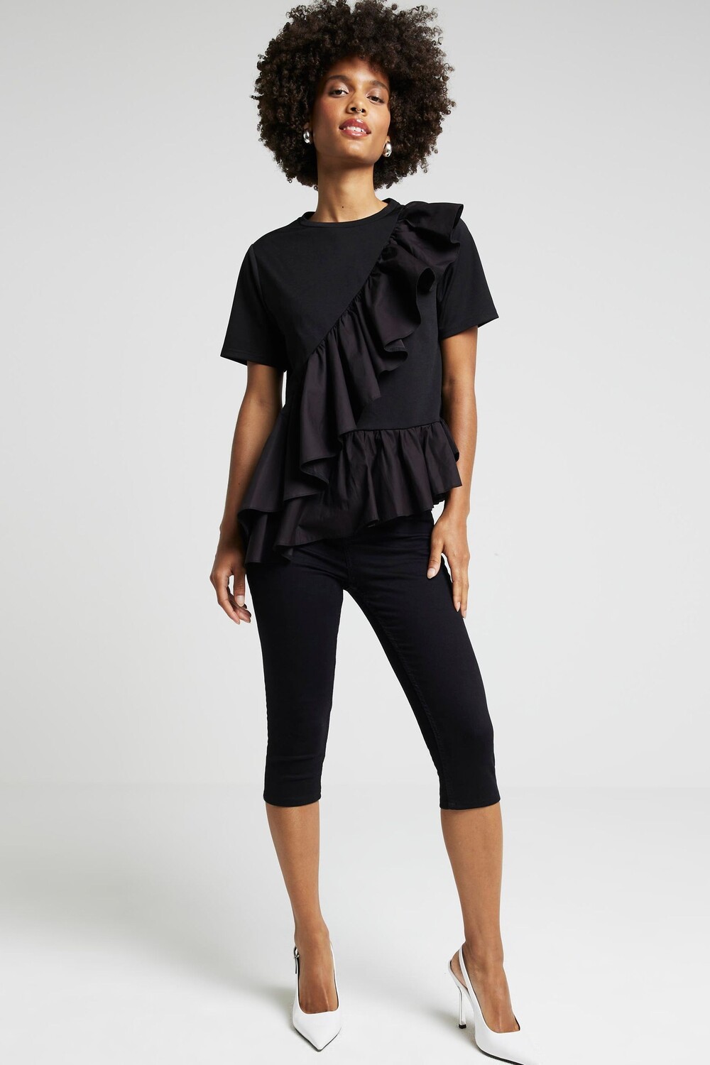 

Футболка из поплина с оборками River Island, черный