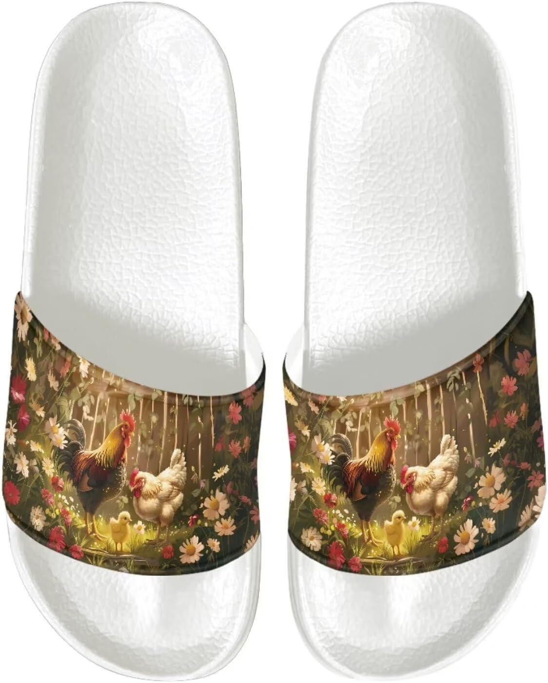 

Тапочки для женщин и мужчин, нескользящие, быстро сохнущие, для душа, сандалии для ванной Judentidos, Rooster Chickens Floral