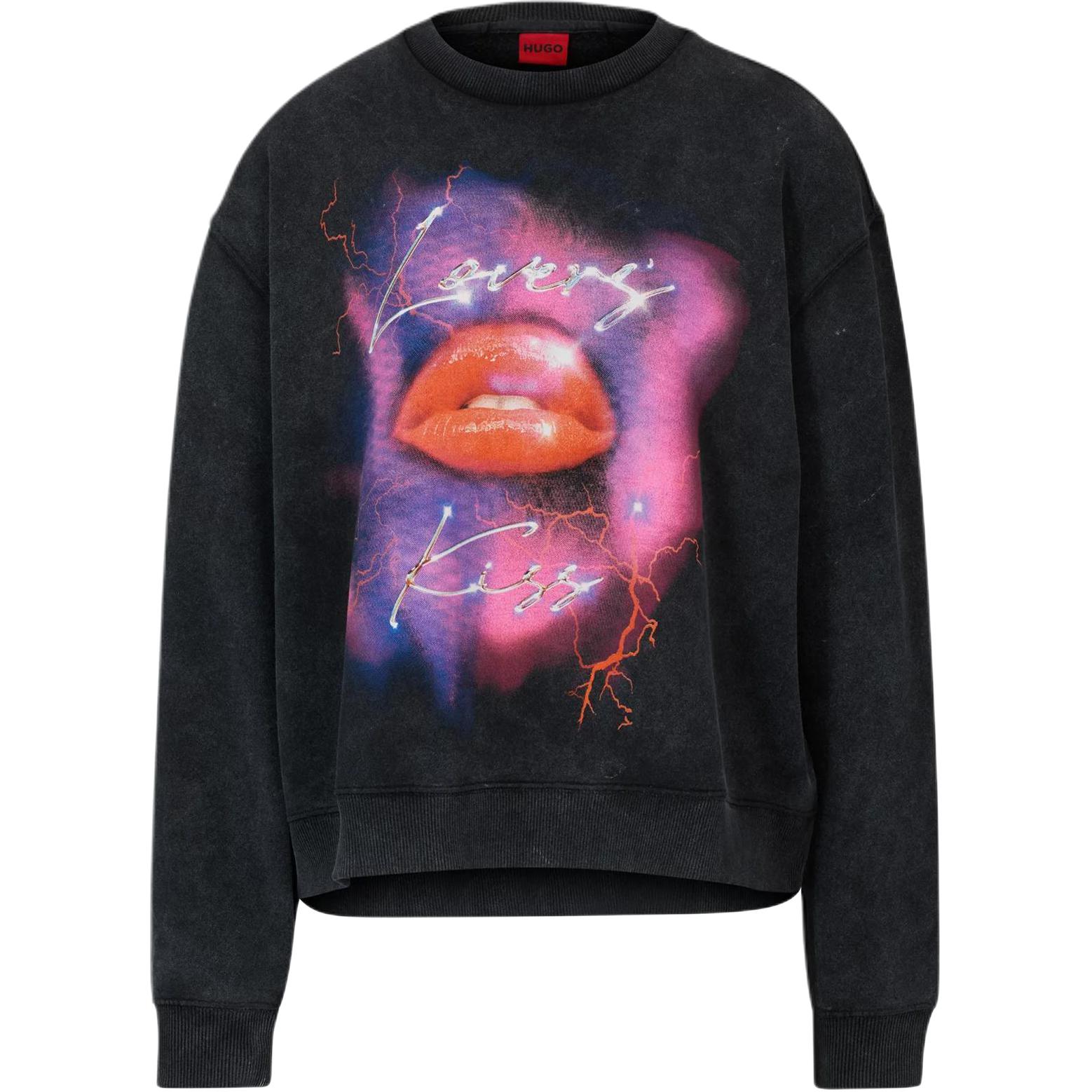 

Свитшот из френч терри с сезонным принтом Women's Dark Gray HUGO BOSS, темно-серый