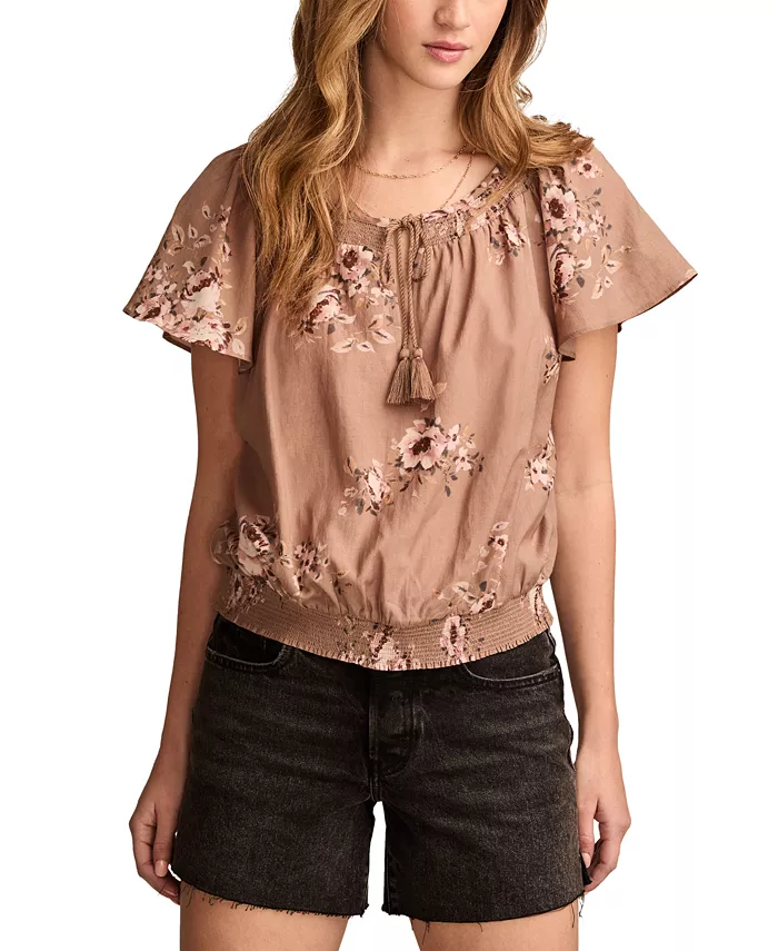 

Женский топ с расклешенными рукавами и завязкой спереди Lucky Brand, коричневый