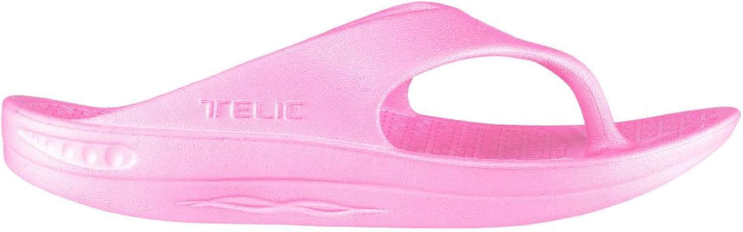 Вьетнамки TELIC унисекс с поддержкой свода стопы, сделанные в США, мягкие, поддерживающие, легкие, водонепроницаемые, для пляжа и бассейна, розовый — фото 2