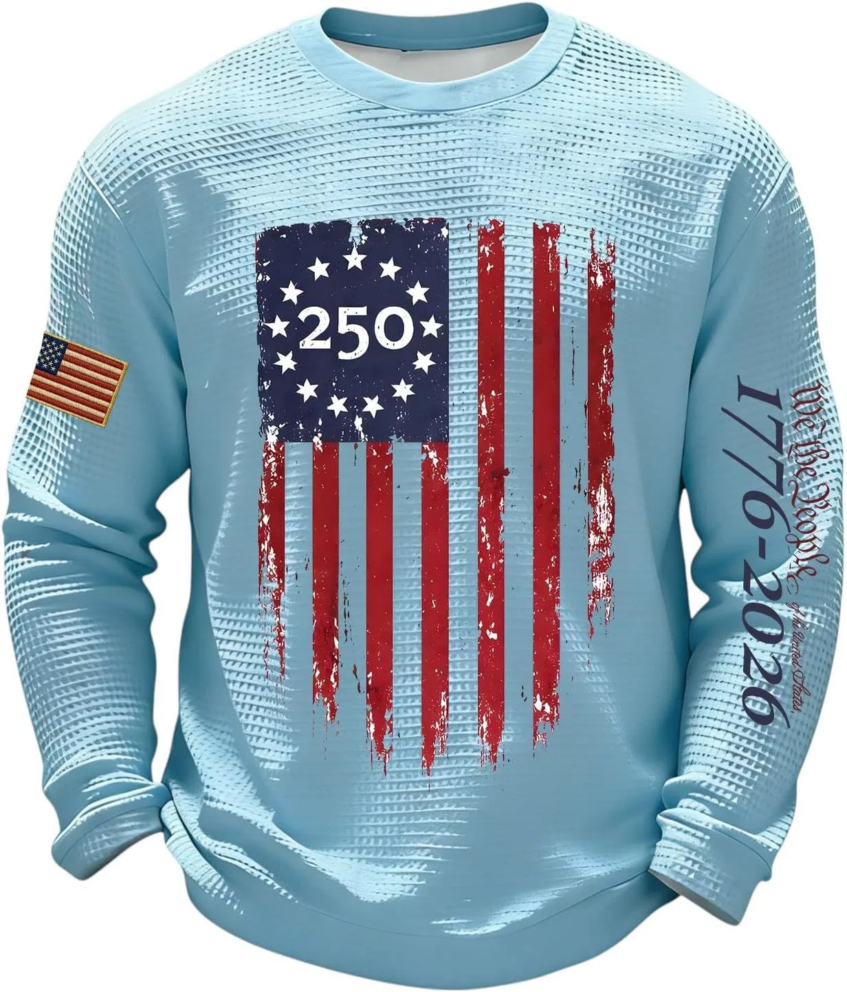 Футболка с длинным рукавом American Flag, вафельная вязка, патриотическая, 1-light Blue