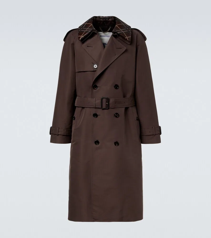 Тренч Burberry Шелковый Хлопковый в Клетку, Классический Воротник, Коричневый