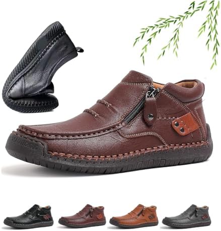 

Мужские туфли NoworFewer с боковой молнией, мужские кожаные ручной работы на платформе, ботинки Чакка до щиколотки, лоферы без шнурков для походов, вождения, мокасины, красный