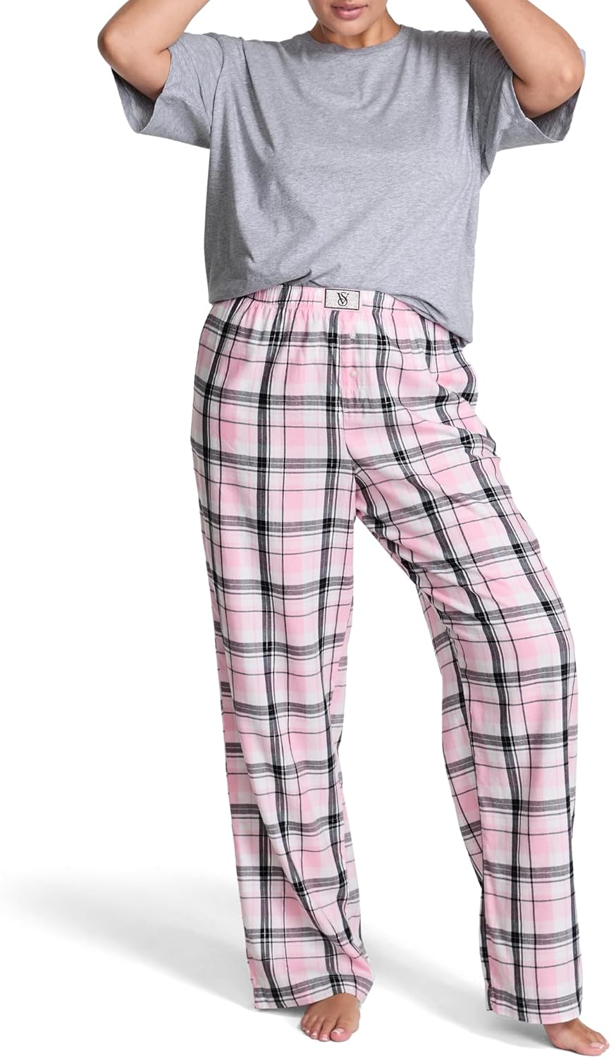 

Victoria's Secret пижамный комплект, футболка с коротким рукавом и фланелевые брюки, женская одежда для сна (XS-XXL), Vs Med Htr Grey