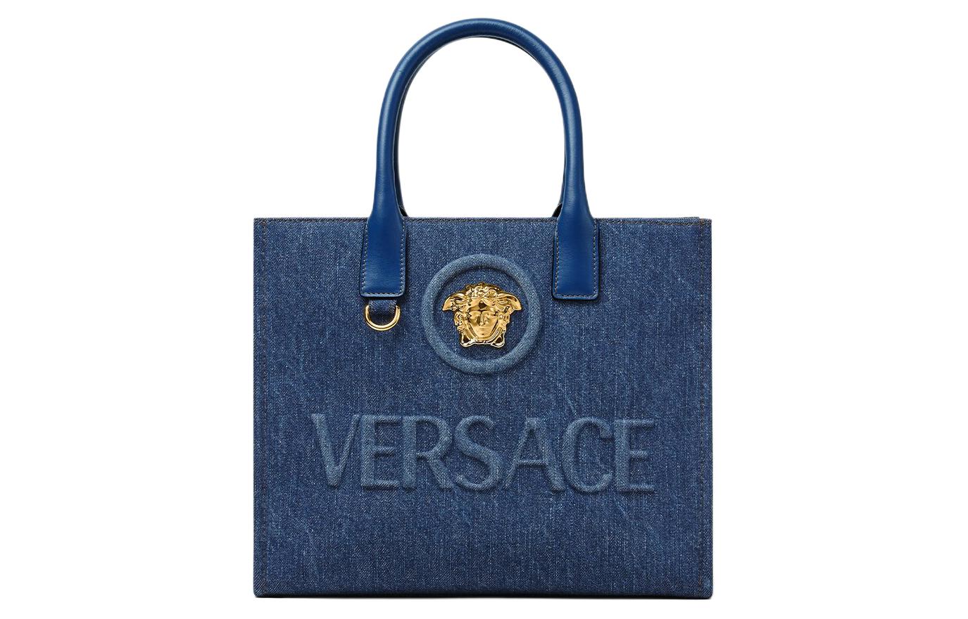 

VERSACE Сумка la medusa denim, шоппер, сумка через плечо, кроссбоди, маленькая женская сумка blue