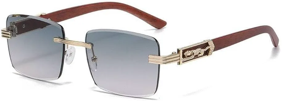 

Декоративные солнцезащитные очки с дужками под дерево, красочные ретро-очки без оправы с металлическим каркасом в виде головы леопарда TVTBBVV, Gold Green Pink