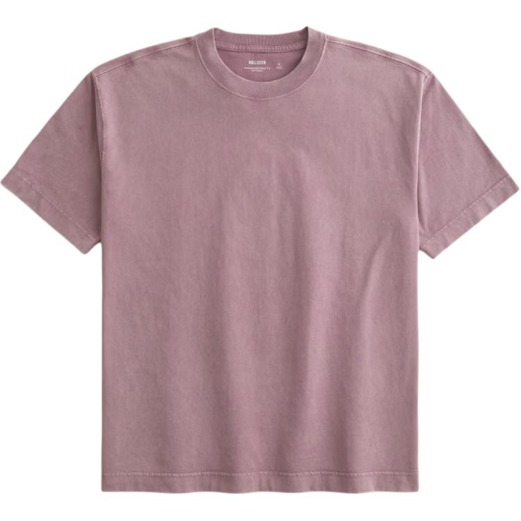 

Hollister/ Мужская футболка розового цвета с круглым вырезом, утолщенная, прямого кроя