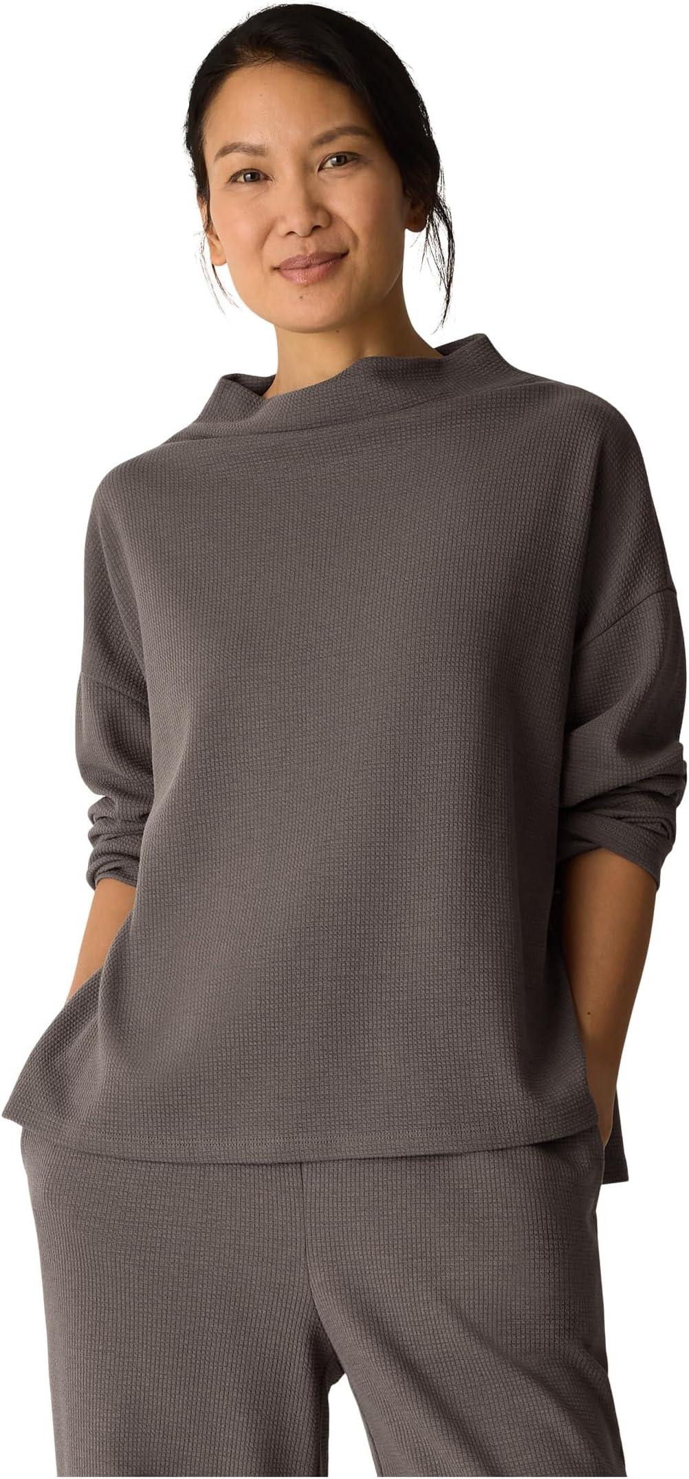 

Женский вафельный топ с воротником-стойкой и воротником-трубой Eileen Fisher, Rye