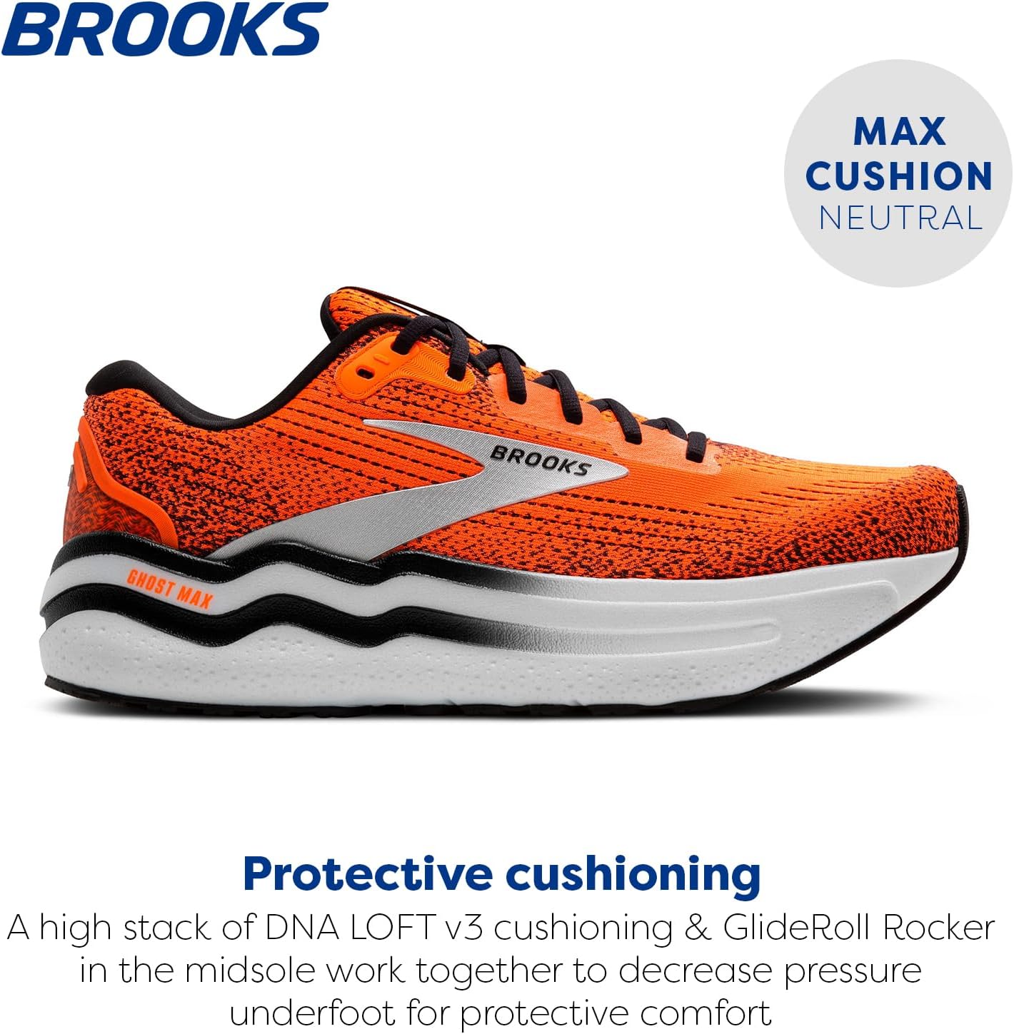 Мужские кроссовки Brooks Ghost Max 2 для бега и ходьбы, черный/оранжевый — фото 2