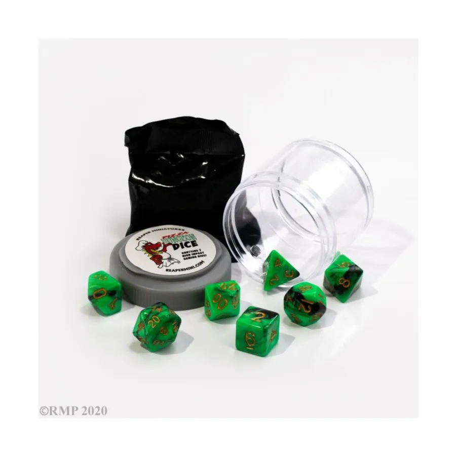 

Набор двойных кубиков — зеленый и черный (7), Pizza Dungeon Dice