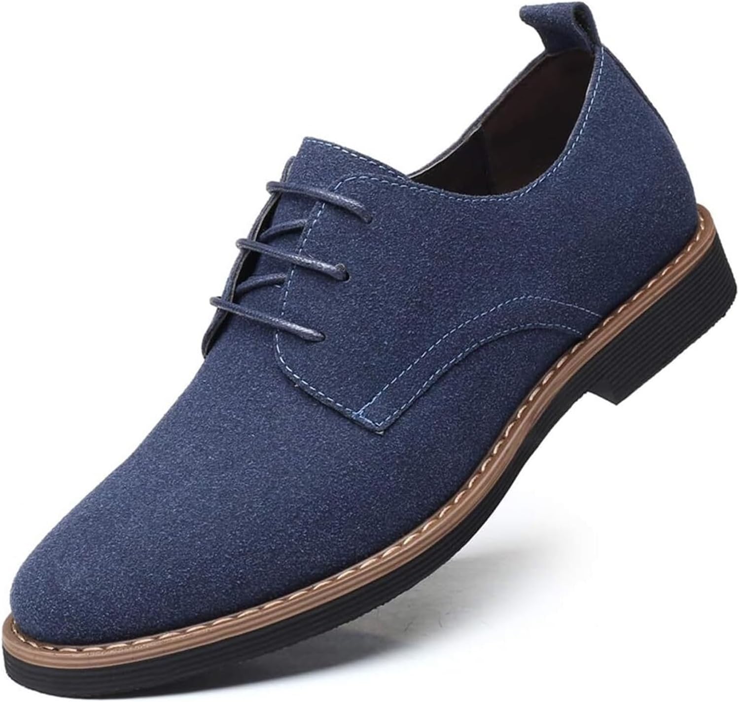 

Мужские повседневные оксфорды из классической замши, формальные деловые, на шнуровке, с массивным каблуком, удобные, с круглым носком, нескользящие, низкие кожаные повседневные туфли Generic, синий