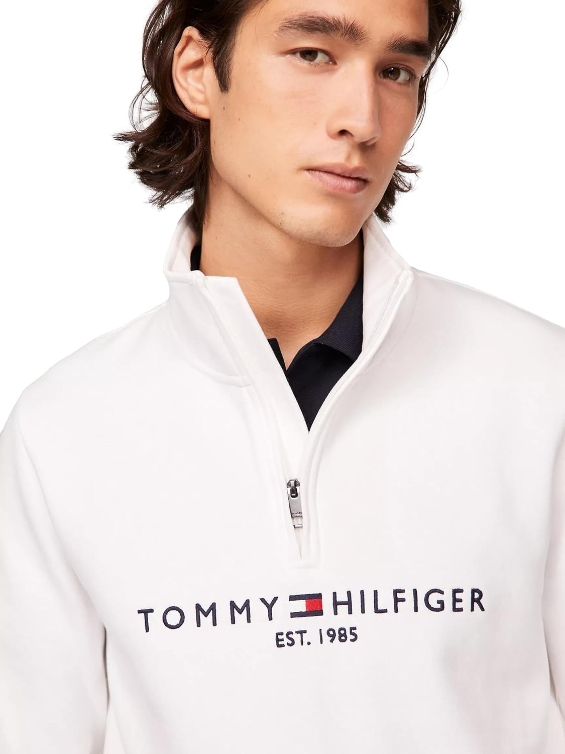 Мужская адаптивная толстовка Tommy Hilfiger с застежкой-молнией на четверть оборота и удлиненным бегунком, Perfect White — фото 3