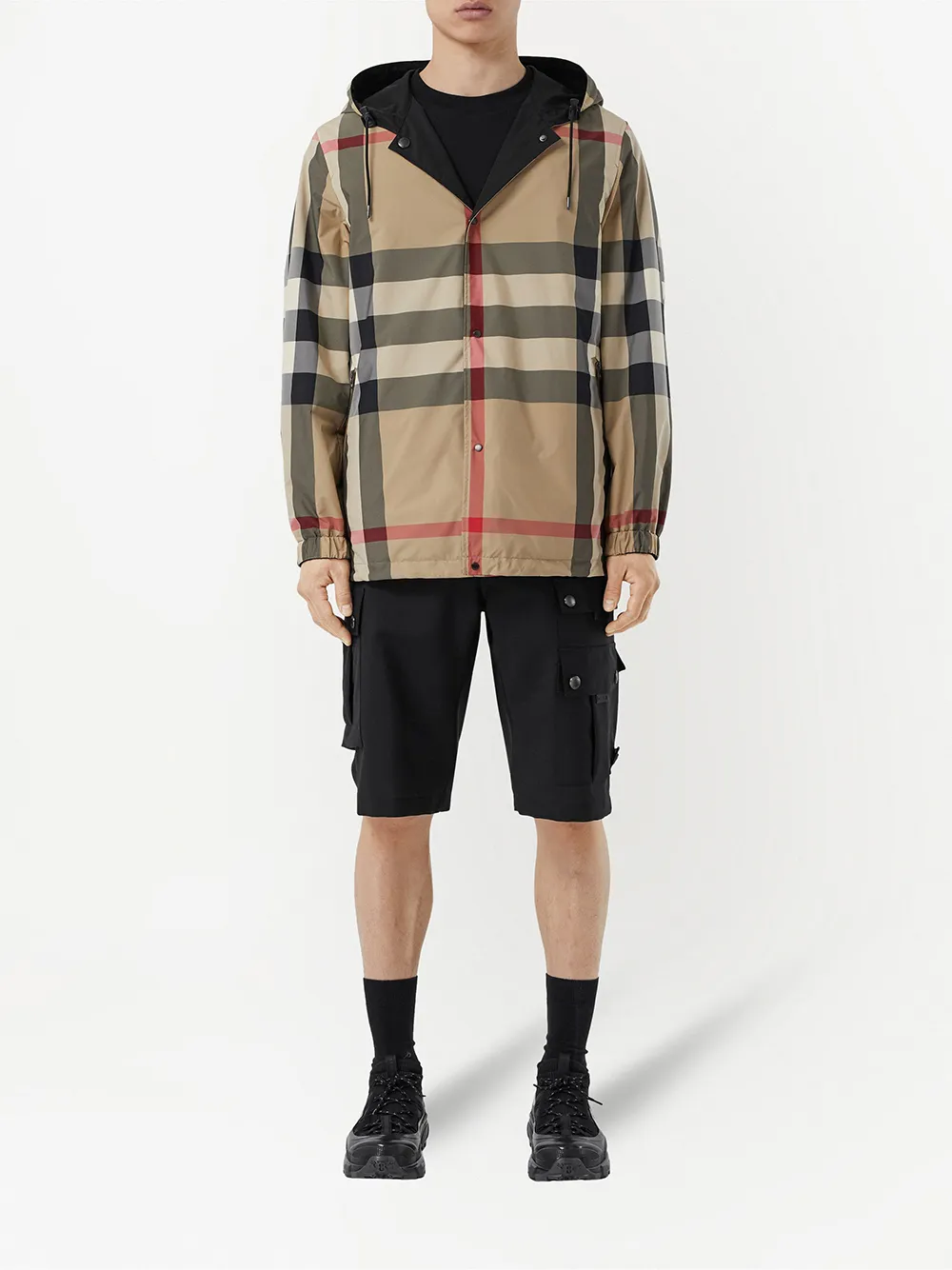Куртка двусторонняя BURBERRY с капюшоном, в клетку, черный — фото 3